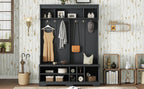 Modern Hallway Hall Tree with Metal Hooks and Storage Space, Multi-Functional Entryway Coat Rack with Shoe Cubbies, Black - Grand Goldman Shop