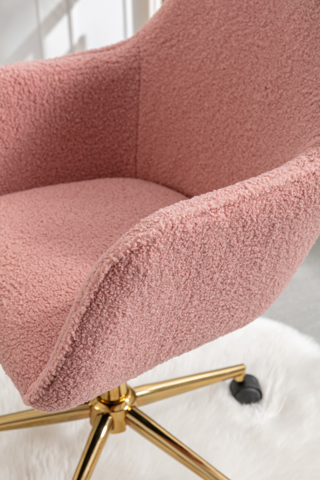 Modern Teddy Fabric Material Adjustable Height 360 Revolving Home Office Chair With Gold Metal Legs And Universal Wheel For I