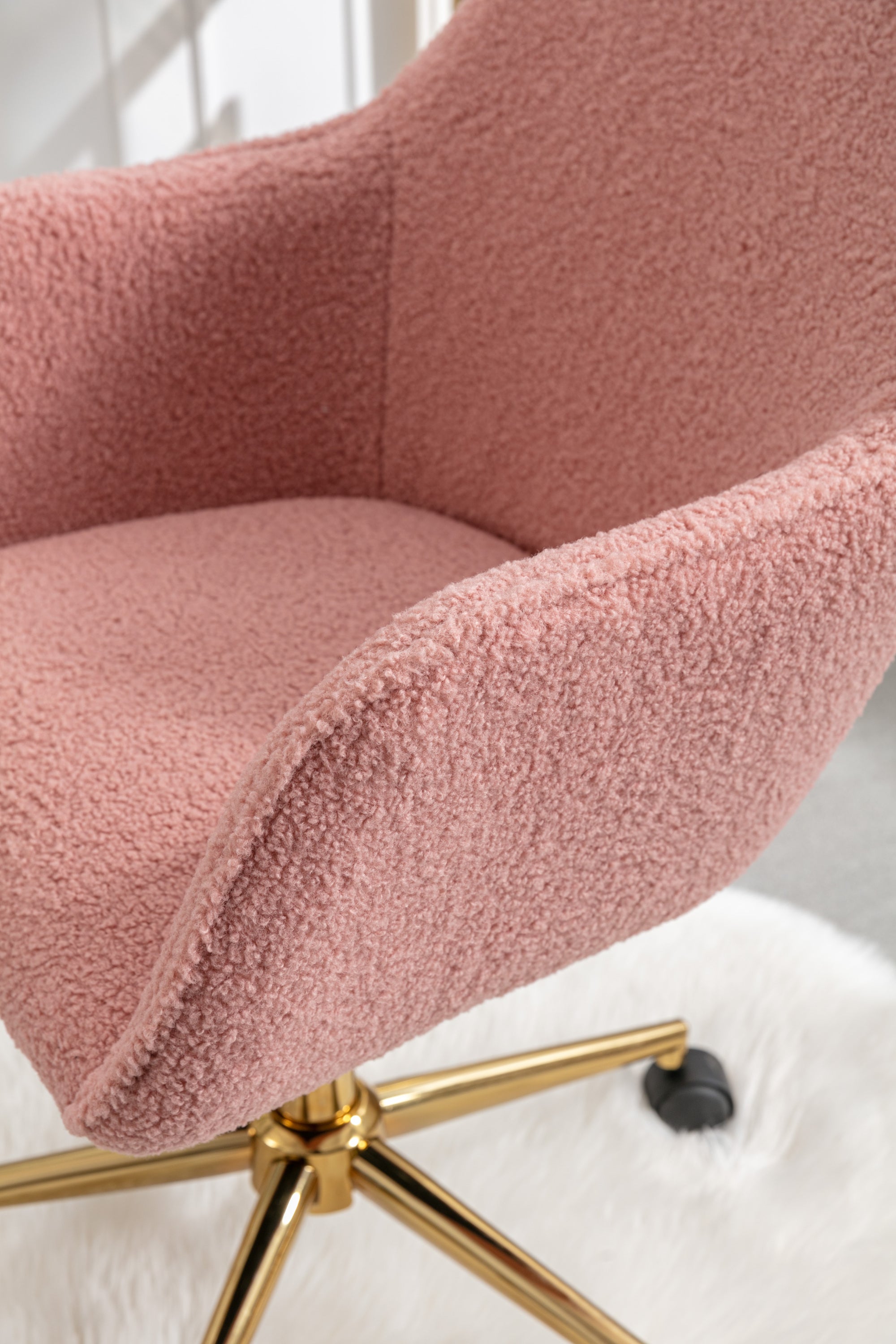 Modern Teddy Fabric Material Adjustable Height 360 Revolving Home Office Chair With Gold Metal Legs And Universal Wheel For I