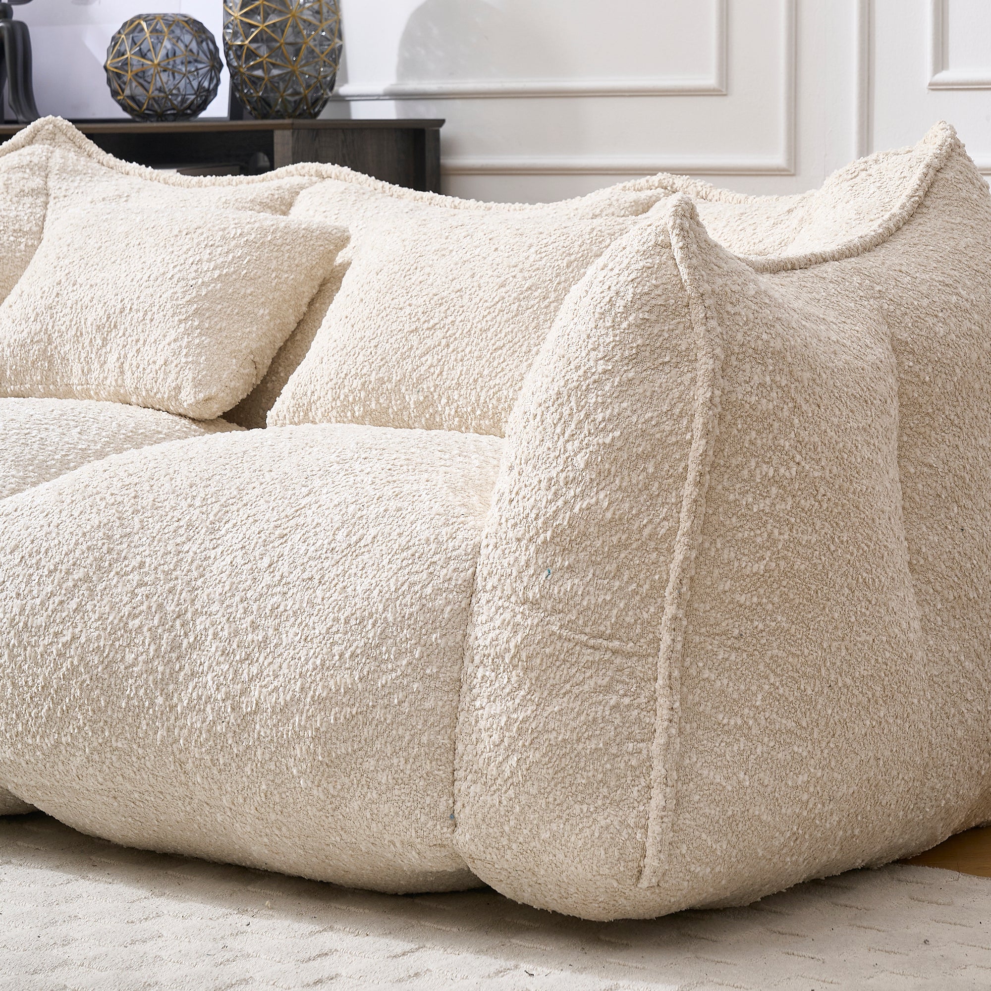 Comfortable Dual Beanbag Chair with High Resilience Foam Core for Two People in Beige Chenille - Grand Goldman Shop
