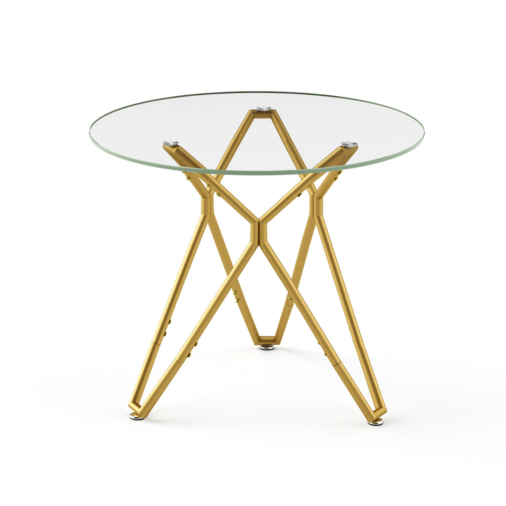 35.4-inch round tempered glass dining table, suitable for 1-4 people, space-saving small kitchen dining table, equipped with sturdy metal table legs, suitable for dining room, living room,Gold - Grand Goldman Shop