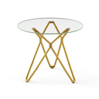 35.4-inch round tempered glass dining table, suitable for 1-4 people, space-saving small kitchen dining table, equipped with sturdy metal table legs, suitable for dining room, living room,Gold - Grand Goldman Shop
