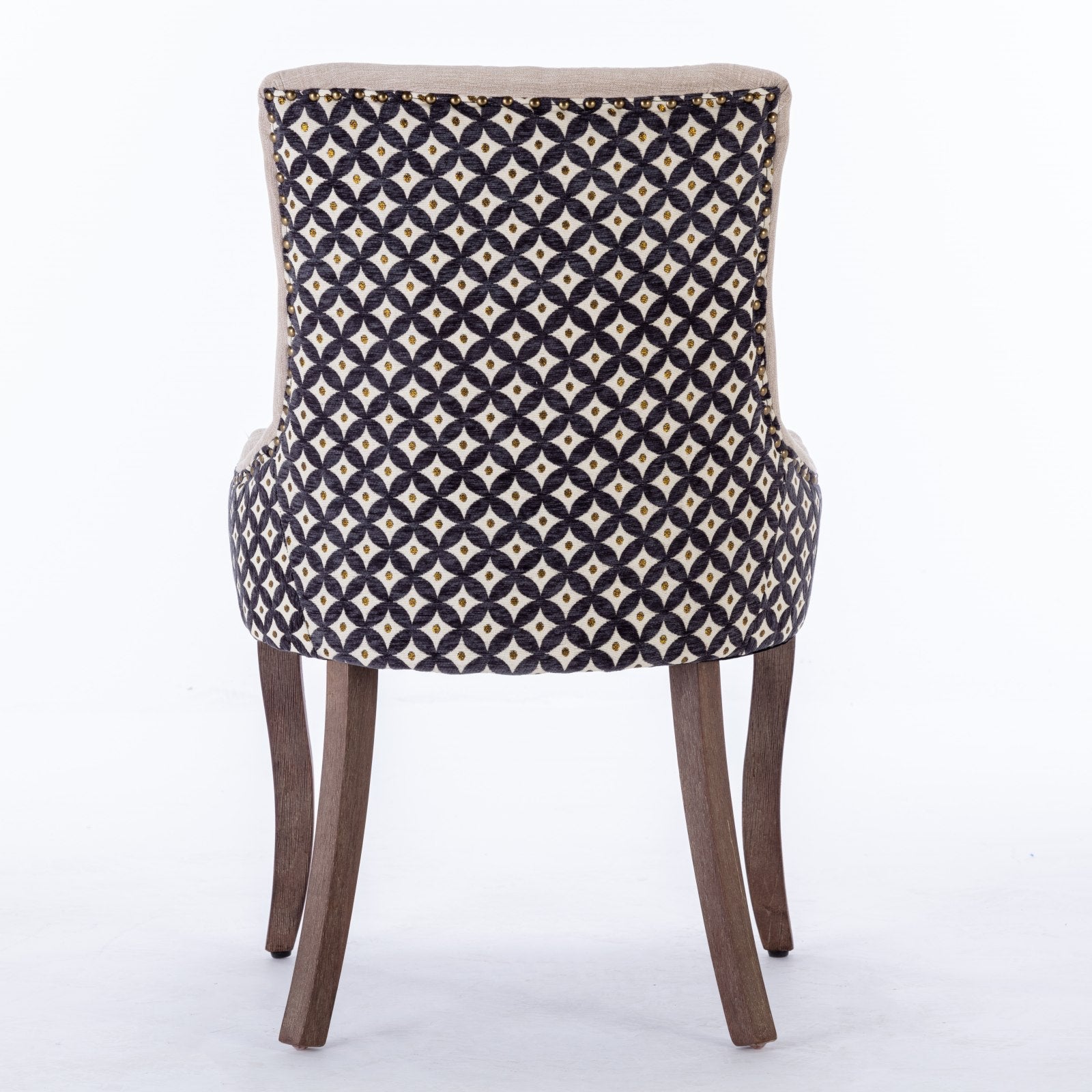 A&A Furniture, Ultra Side Dining Chair, Thickened fabric chairs with neutrally toned solid wood legs, Bronze nail head, Set of 2, Beige and Patterned,SW2207BG - Grand Goldman Shop