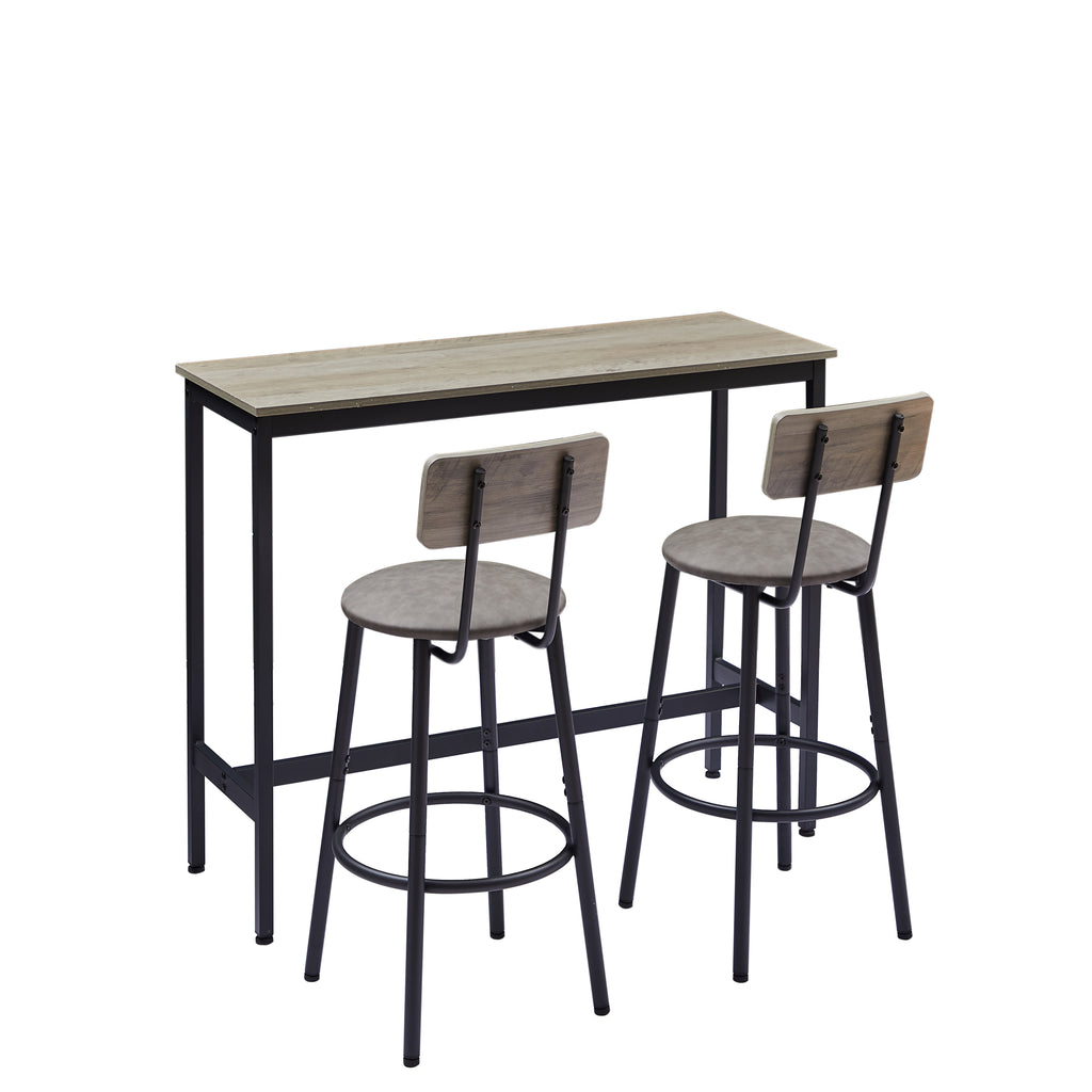 Bar Table Set with 2 Bar stools PU Soft seat with backrest, Grey, 43.31'' L x 15.75'' W x 35.43'' H. - Grand Goldman Shop