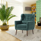 Modern Accent Chair,Chenille Arm Chairs for Living Room,Upholstered Mordern Armchair,Comfy Soft Padded Lounge Chair in Small Space, Bedroom, w/Pillow, Solid Wood Leg (Blackish Green) - Grand Goldman Shop