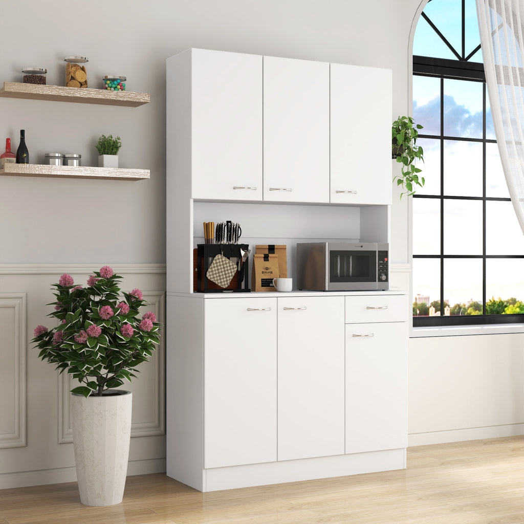 70.87' Tall Wardrobe& Kitchen Cabinet, with 6-Doors, 1-Open Shelves and 1-Drawer for bedroom,White - Grand Goldman Shop