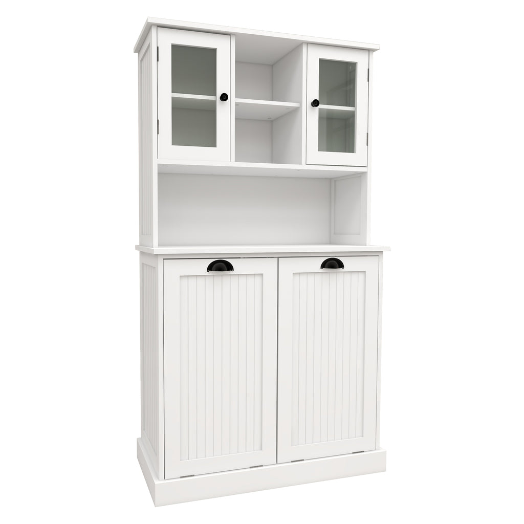 Two-Compartment Tilt-Out Dirty Laundry Basket Tall Bathroom Cabinet with 2 Adjustable Shelves-White - Grand Goldman Shop