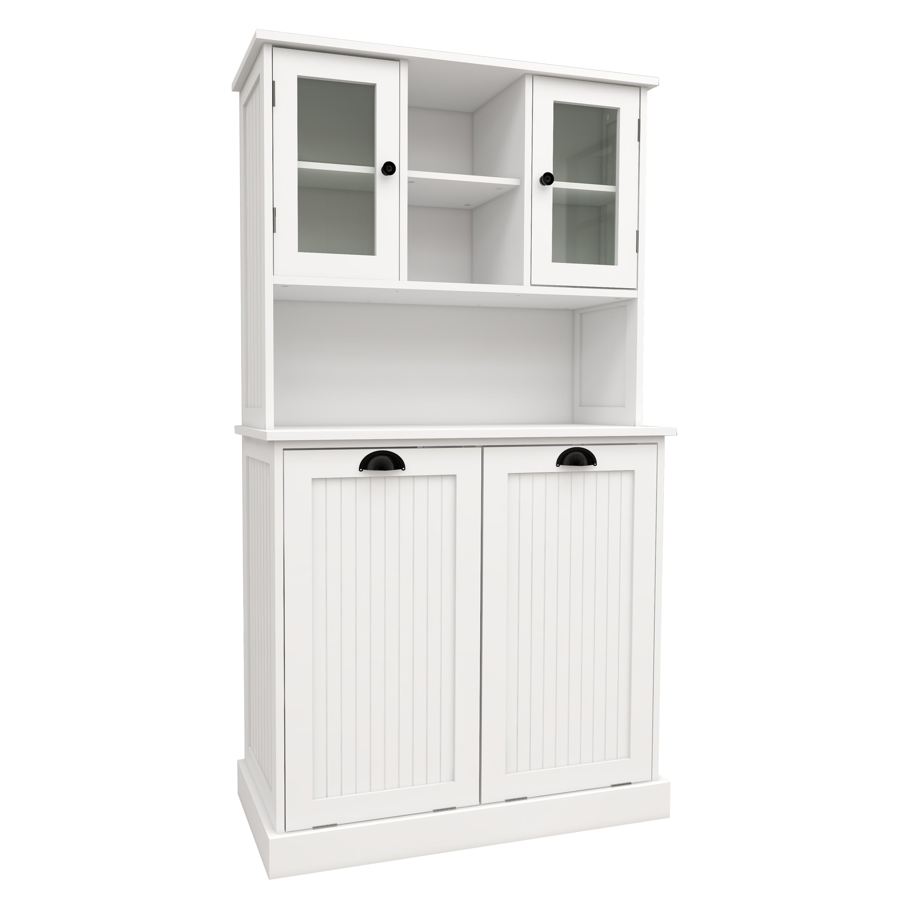 Two-Compartment Tilt-Out Dirty Laundry Basket Tall Bathroom Cabinet with 2 Adjustable Shelves-White - Grand Goldman Shop
