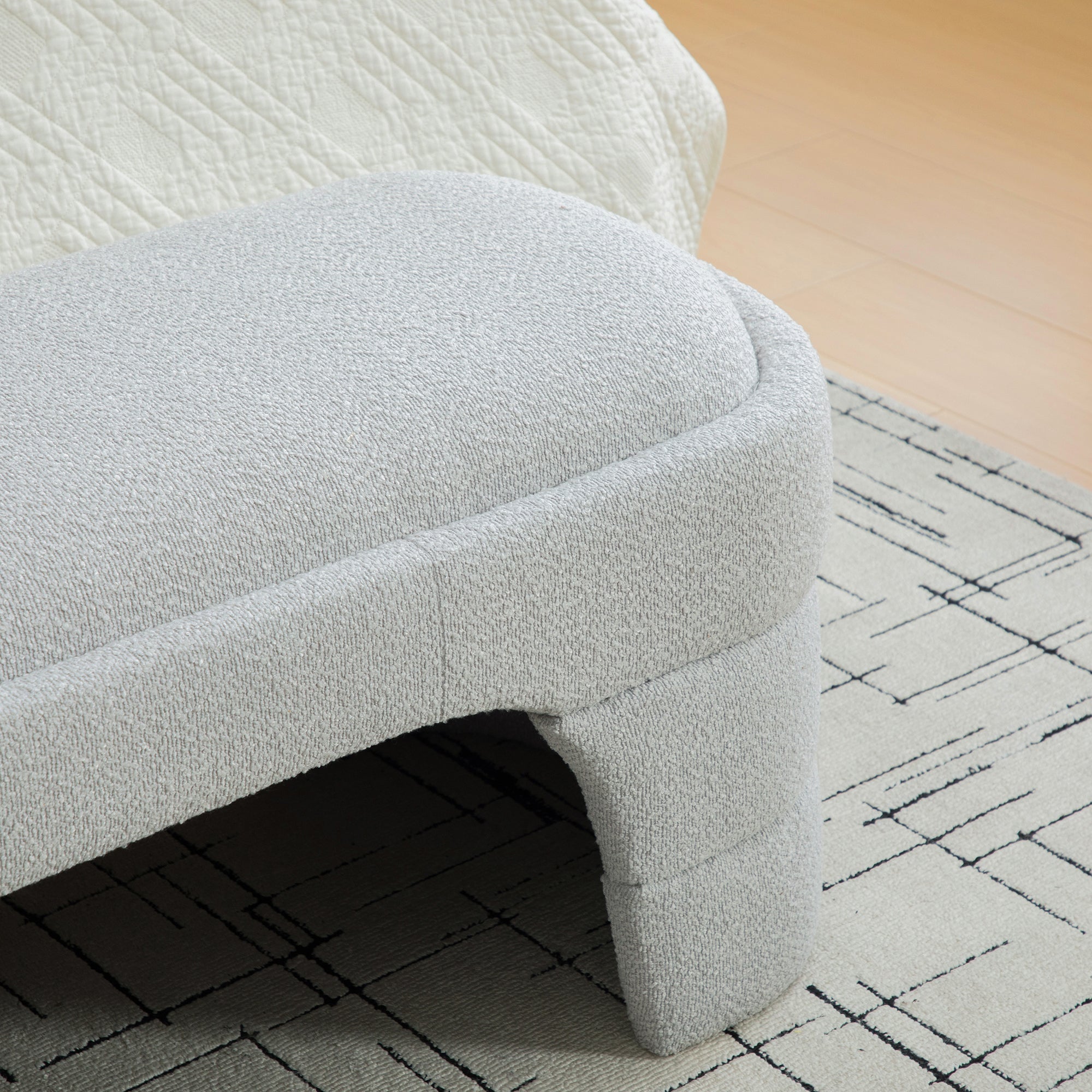 64.96'Wide Modern Upholstered Armless Upholstered Bedroom Benches End of Bed Bench for Entryway, Ottoman Foot Stool for Living Room and Bedroom, Entryway,Light gray Boucle - Grand Goldman Shop