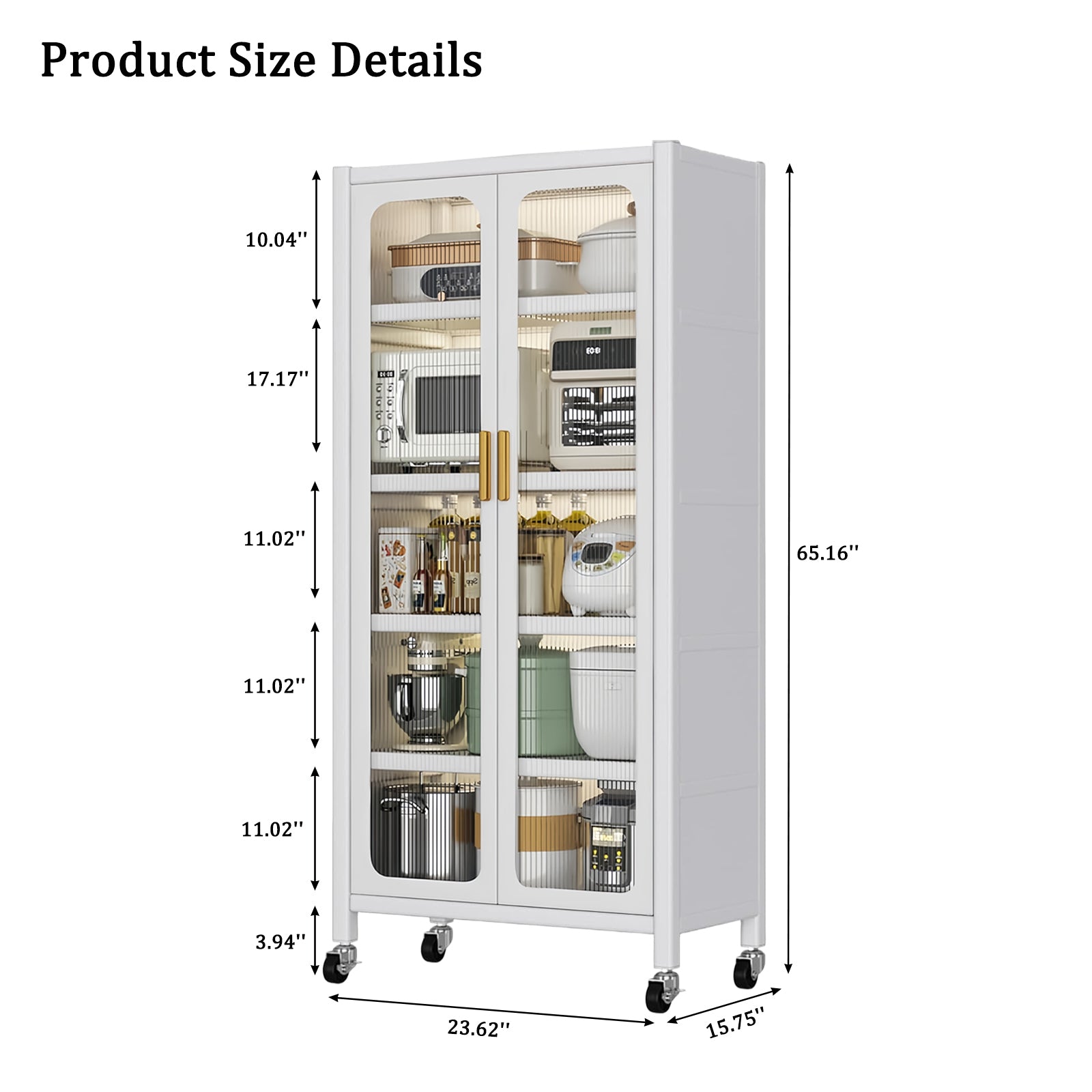 65'  Metal 6-Tier Storage Cabinet with Transparent Door, Adjustable Shelves & Wheels, for Kitchen Pantry Organization, White Metal - Grand Goldman Shop