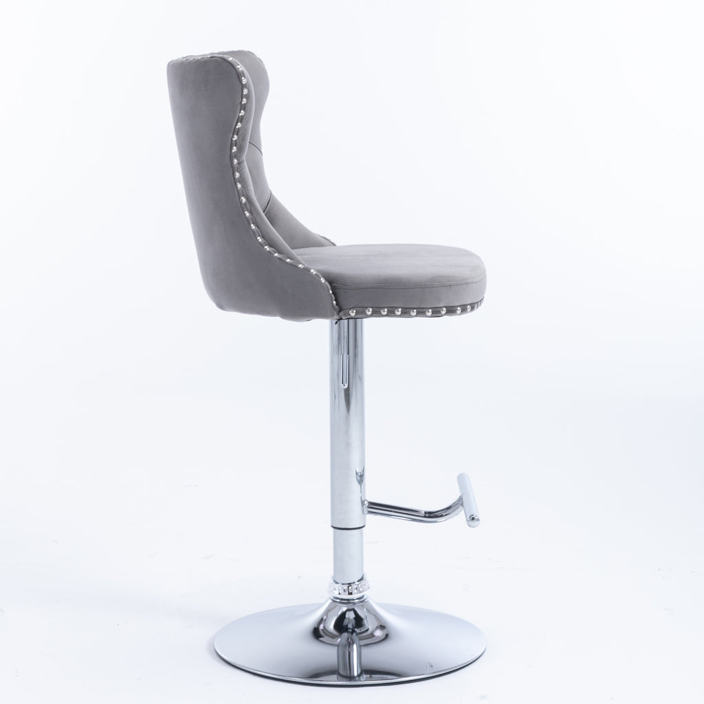 A&A Furniture,Swivel Velvet Barstools Adjusatble Seat Height from 25-33 Inch, Modern Upholstered Chrome base Bar Stools with Backs Comfortable Tufted for Home Pub and Kitchen Island（Gray,Set of 2） - Grand Goldman Shop