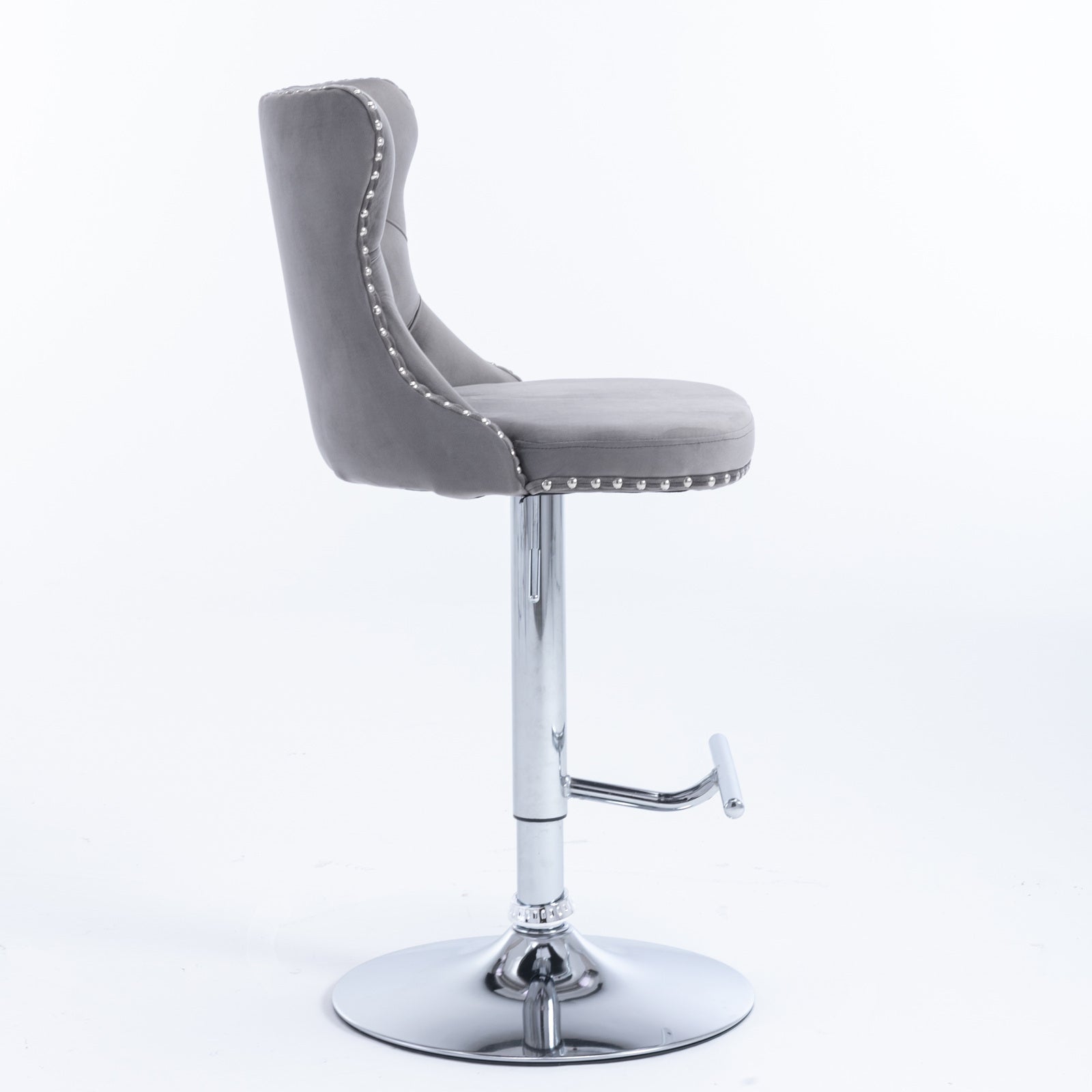 A&A Furniture,Swivel Velvet Barstools Adjusatble Seat Height from 25-33 Inch, Modern Upholstered Chrome base Bar Stools with Backs Comfortable Tufted for Home Pub and Kitchen Island（Gray,Set of 2） - Grand Goldman Shop