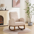 27.2'W Rocking Chair for Nursery, Polyester Glider Chair with High Back and Side Pocket, Rocking Accent Armchair with Rubber Wood Legs for Living Room/Bedroom.Beige - Grand Goldman Shop