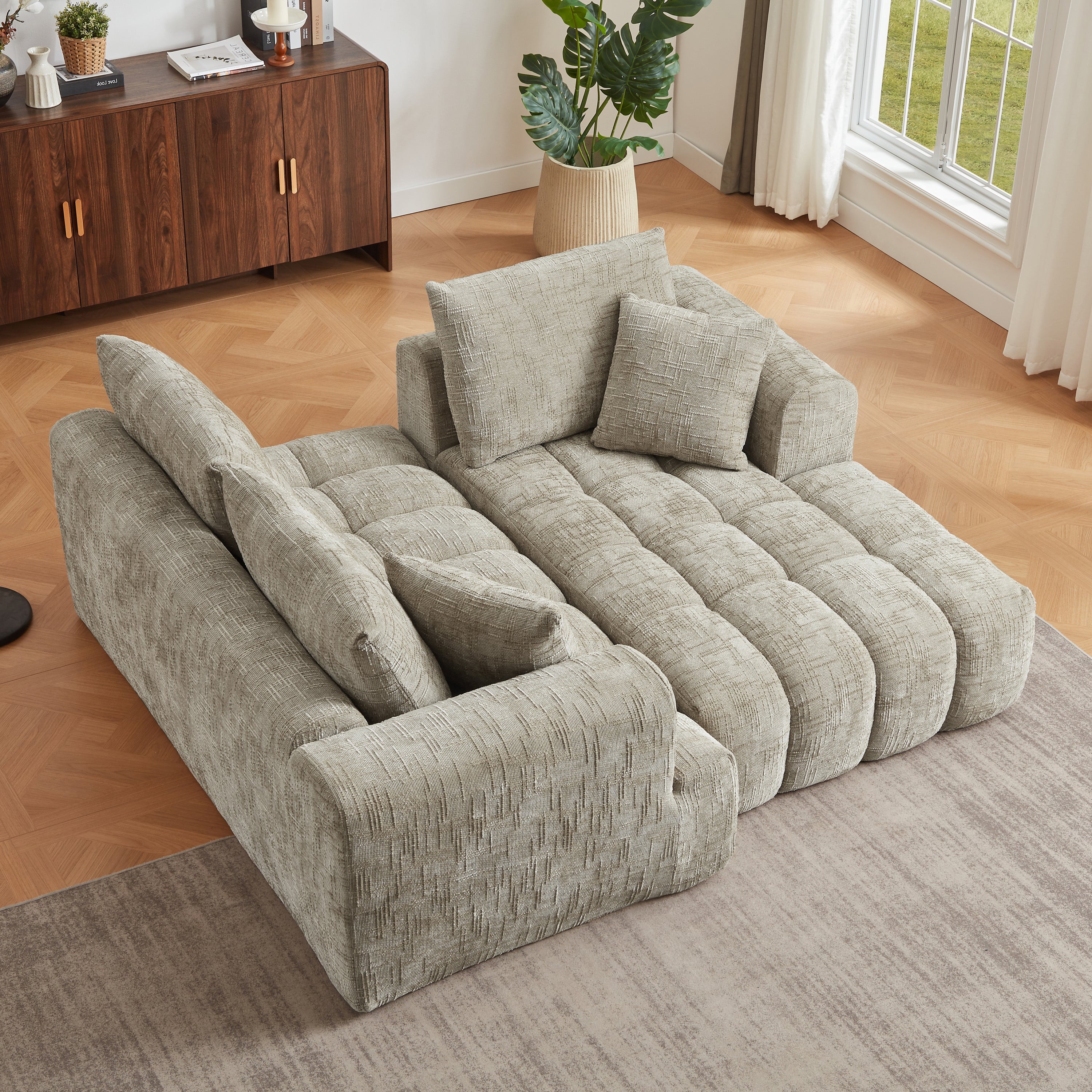 Chenille L-Shape Luxury Sectional Oversized Sofa,Mnimalist Design,Comfy Sleeper Couch for Living Room,Apartment&Reception Spaces,No Assembly Required - Grand Goldman Shop