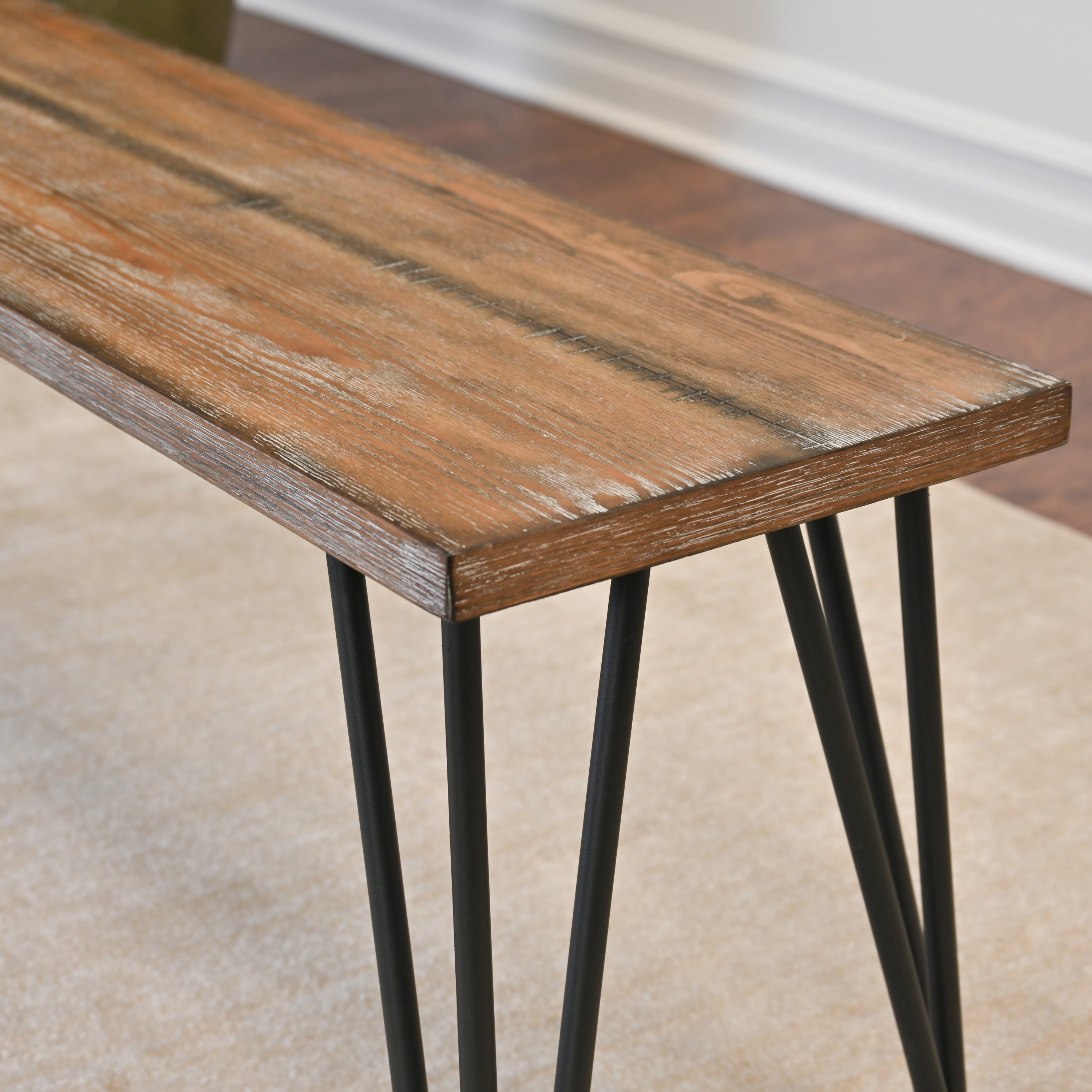 Aryven Industrial Wood Dining Bench, Rustic Dark Pine Finish - Grand Goldman Shop