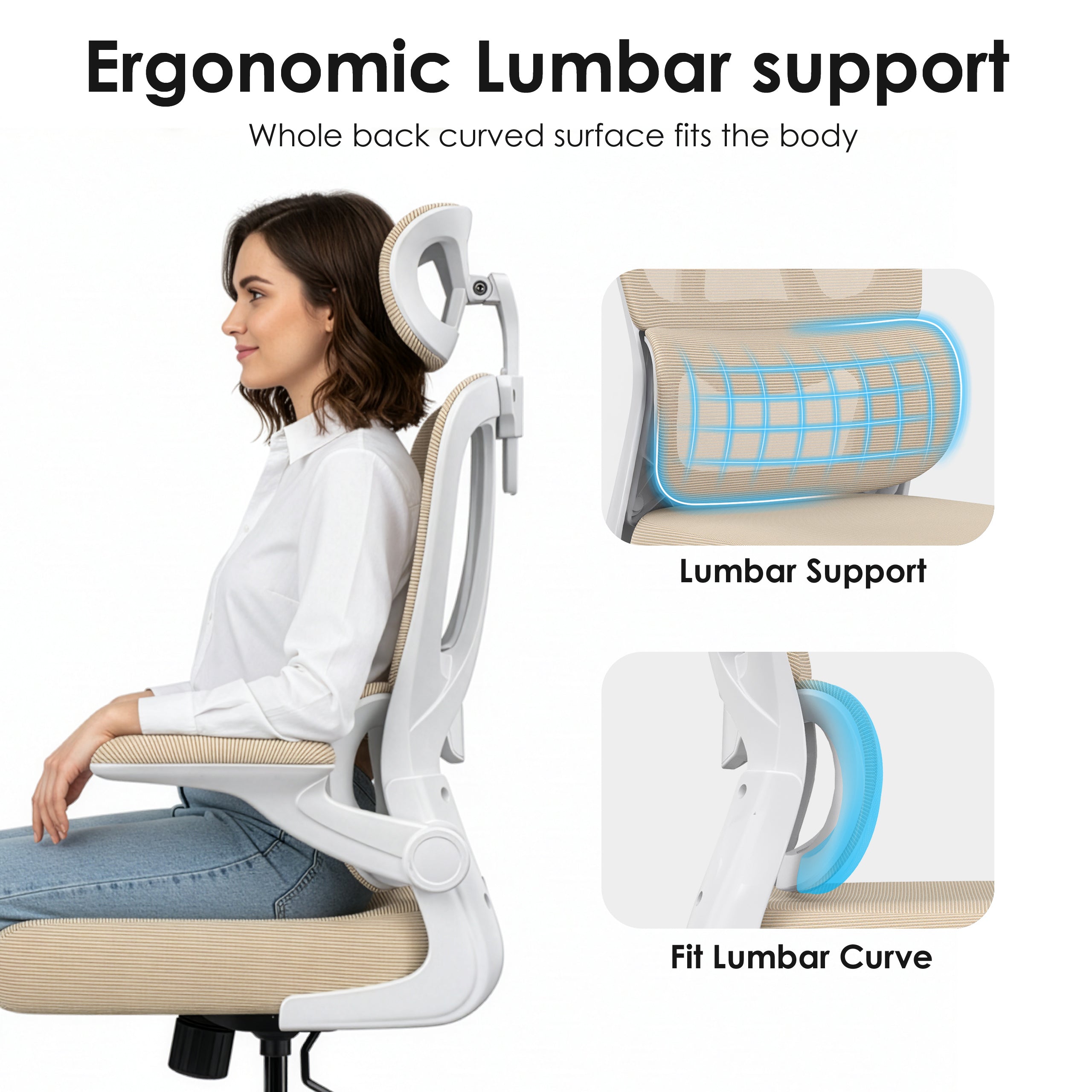 Ergonomic Office Chair, Desk Chair with Headrest and Lumbar Support, High Back Swivel Home Office Chair with Headrest for Hom