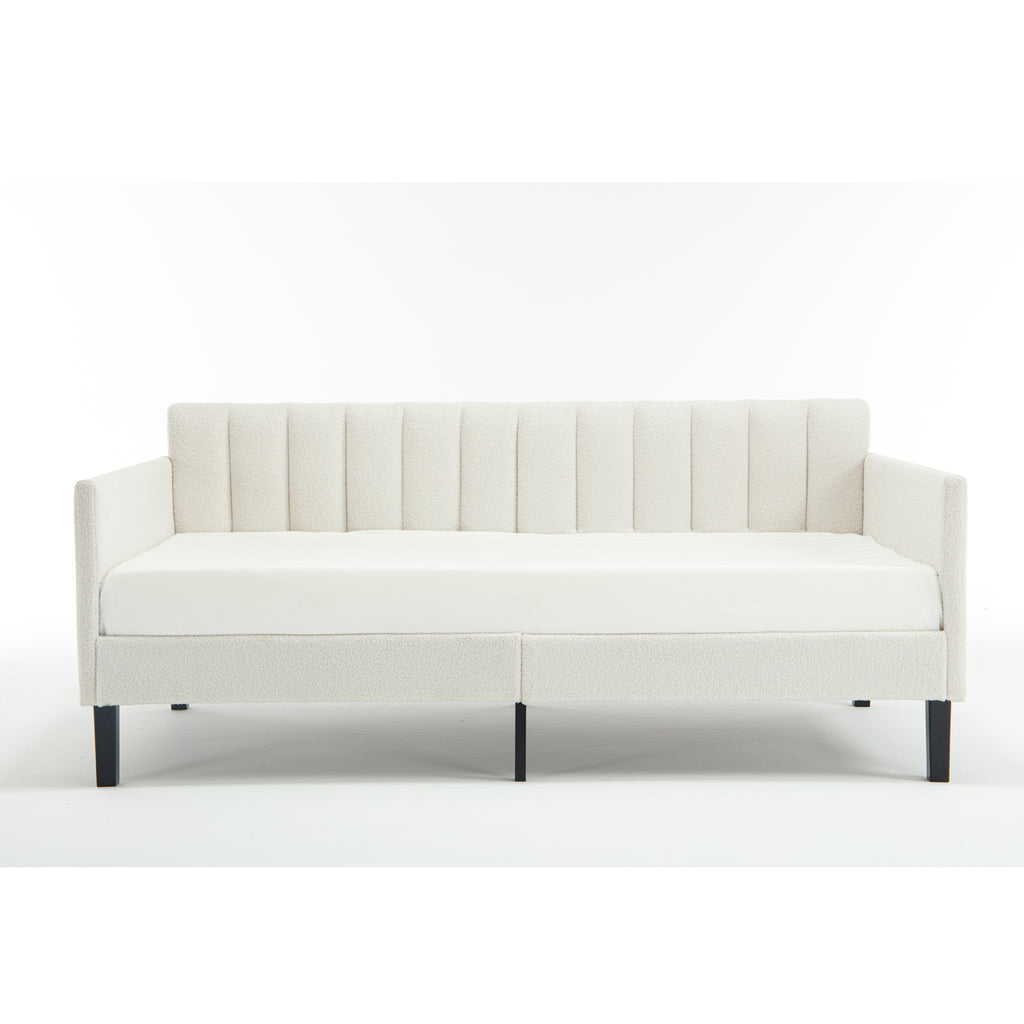 Elena Twin Size Ivory Boucle Upholstered Daybed with Ribbed Tufted Backrest in Lavish Modern Design - Grand Goldman Shop