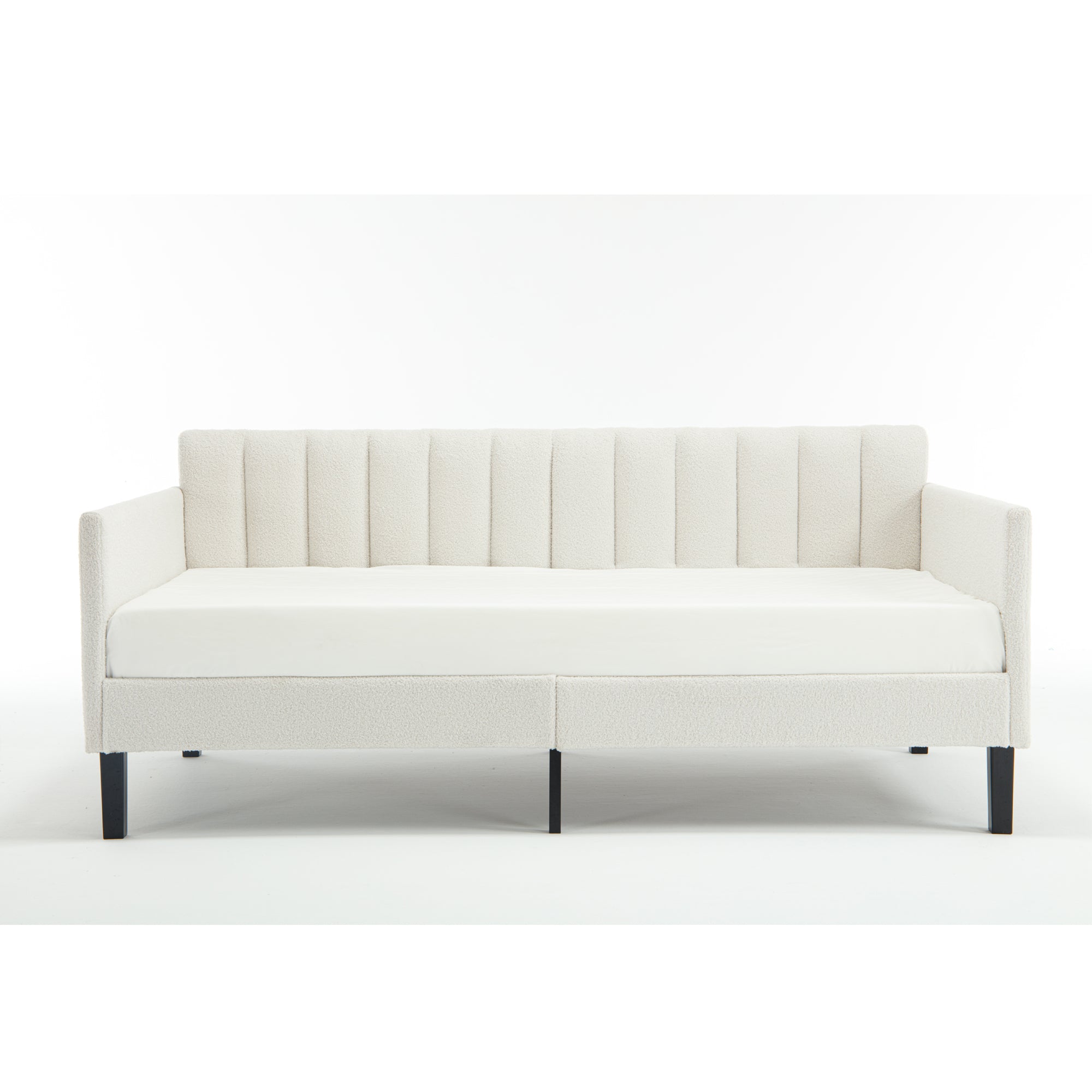 Elena Twin Size Ivory Boucle Upholstered Daybed with Ribbed Tufted Backrest in Lavish Modern Design - Grand Goldman Shop