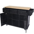 Kitchen Cart with Rubber wood Drop-Leaf Countertop ,Cabinet door internal storage racks,Kitchen Island on 5 Wheels with Storage Cabinet and 3 Drawers for Dinning Room, Black - Grand Goldman Shop