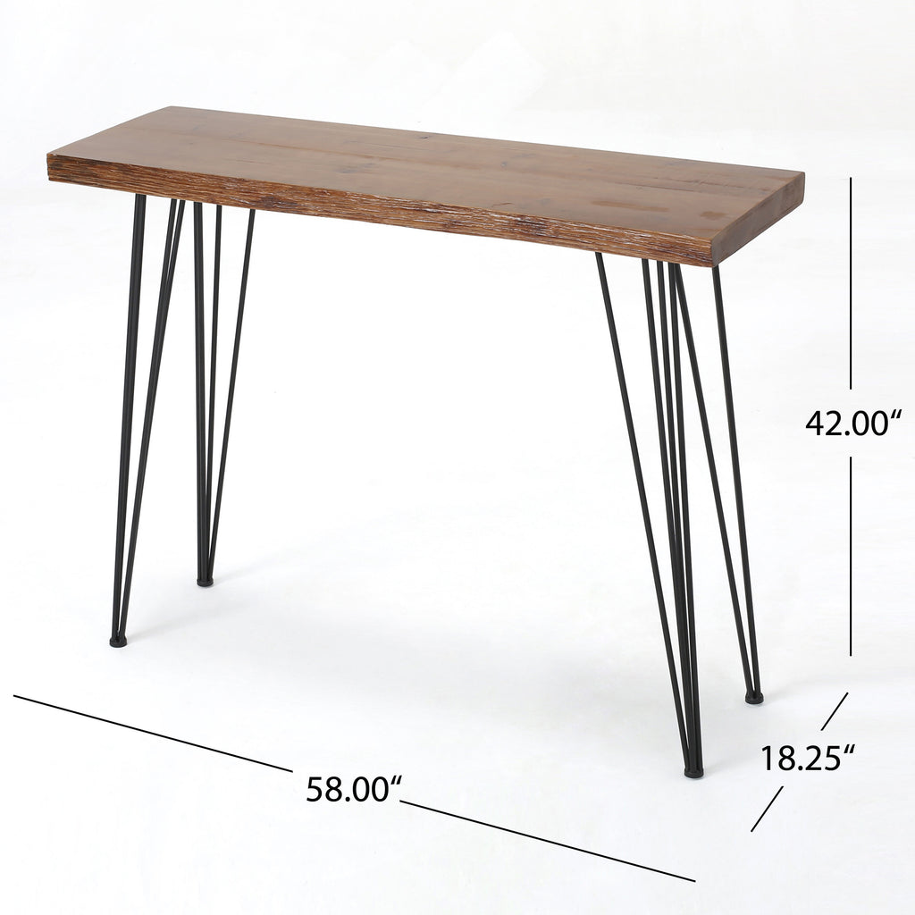 Modern Industrial Breakfast Bar Table, Metal Hairpin Legs & Wood Veneer Top, Compact 58.00 inches(Length)×18.25 inchesWidth×42.00Height - Grand Goldman Shop