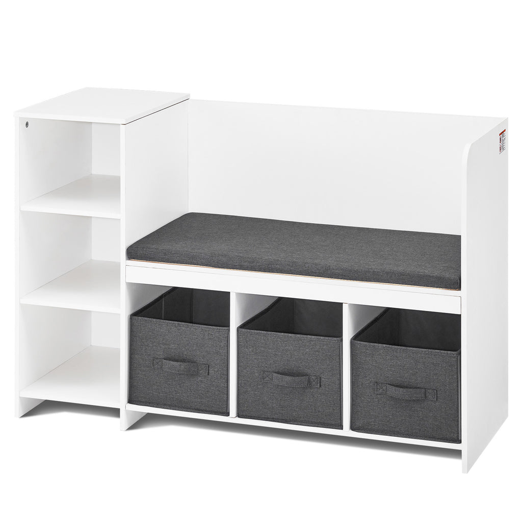 Kids Reading Nook Bench, Toddler Bookshelf and Bookcase with Detachable Seat Cushion, 6-Cubby Storage Organizer Bench with 3 