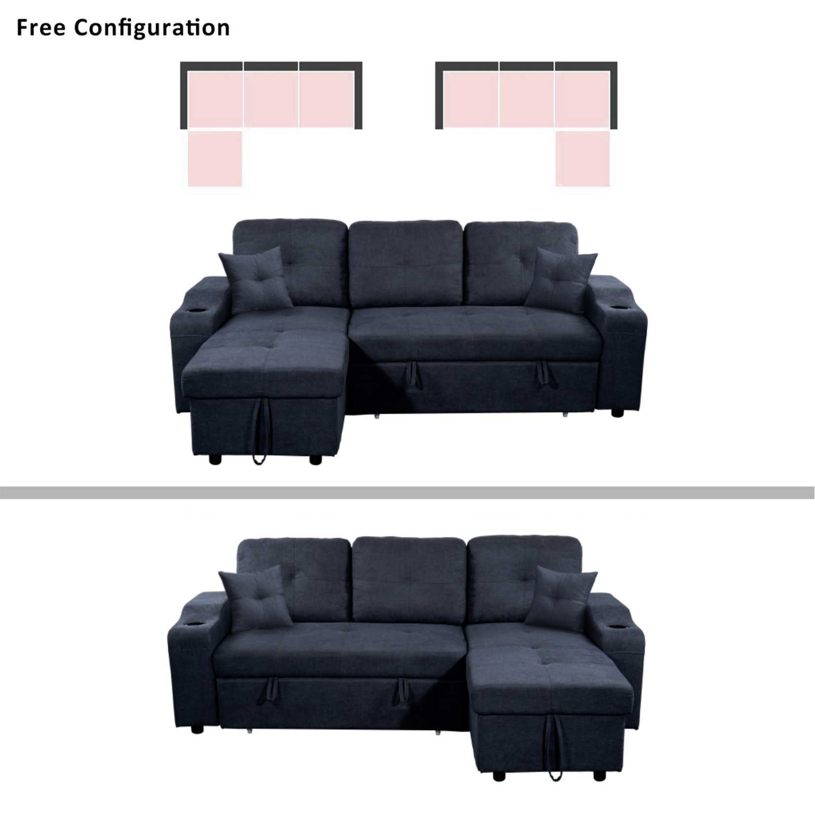 Right-facing sectional sofa with footrest, convertible corner sofa with armrest storage, living room and apartment sectional sofa, right chaise longue and  dark  grey - Grand Goldman Shop