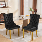 Mid-Century Modern Chairs with Lion Head Pull Ring,High-end Tufted Solid Wood Contemporary Velvet Upholstered Dining Chair with Golden Wooden Legs Nailhead Trim 2-Pcs Set,Black,SW1201BK - Grand Goldman Shop