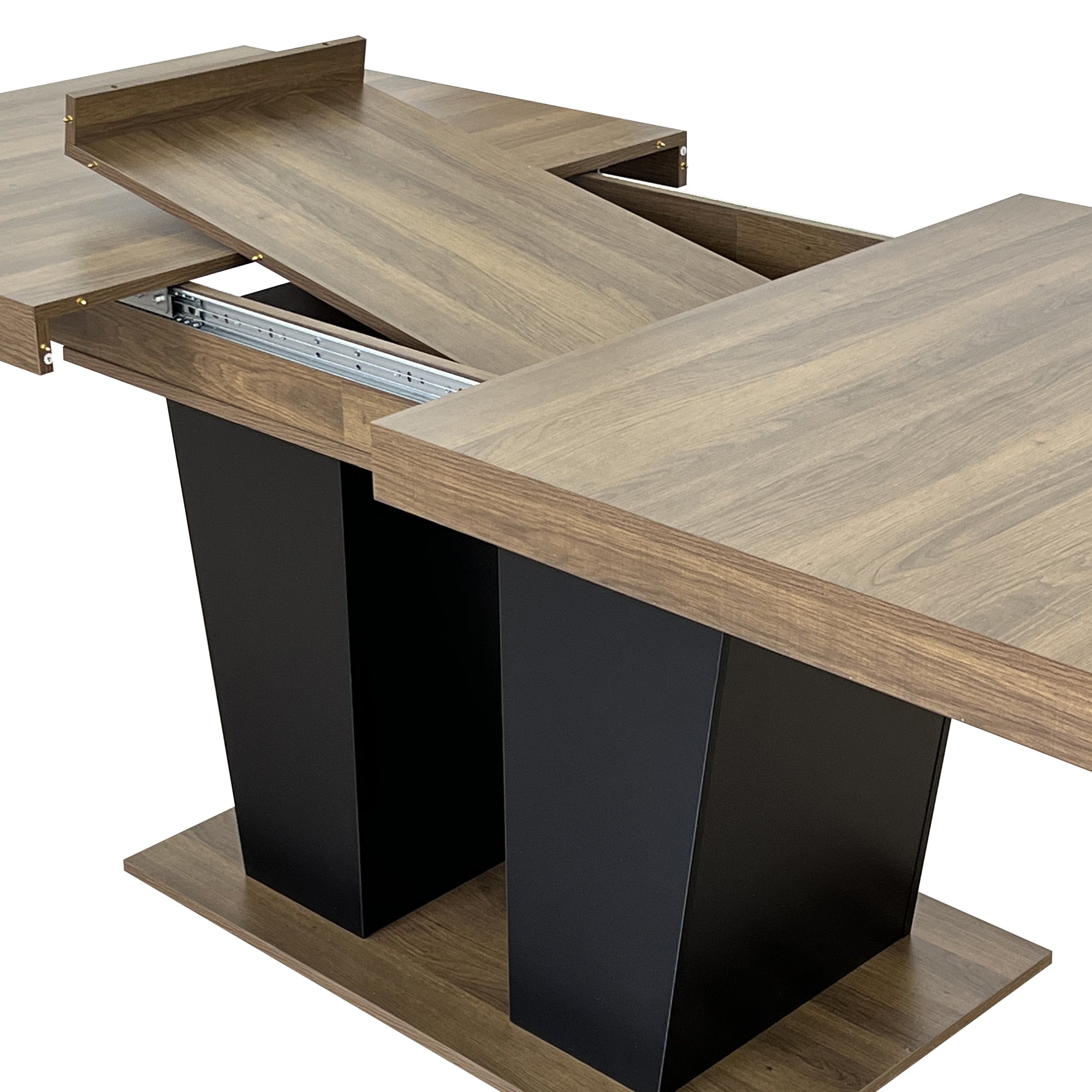 Extendable Dining Room Table for 4-10 People,Wooden Transformer Kitchen Dining Table with Black Double Sturdy Pedestal Base, Modern Expandable Large Table - Grand Goldman Shop