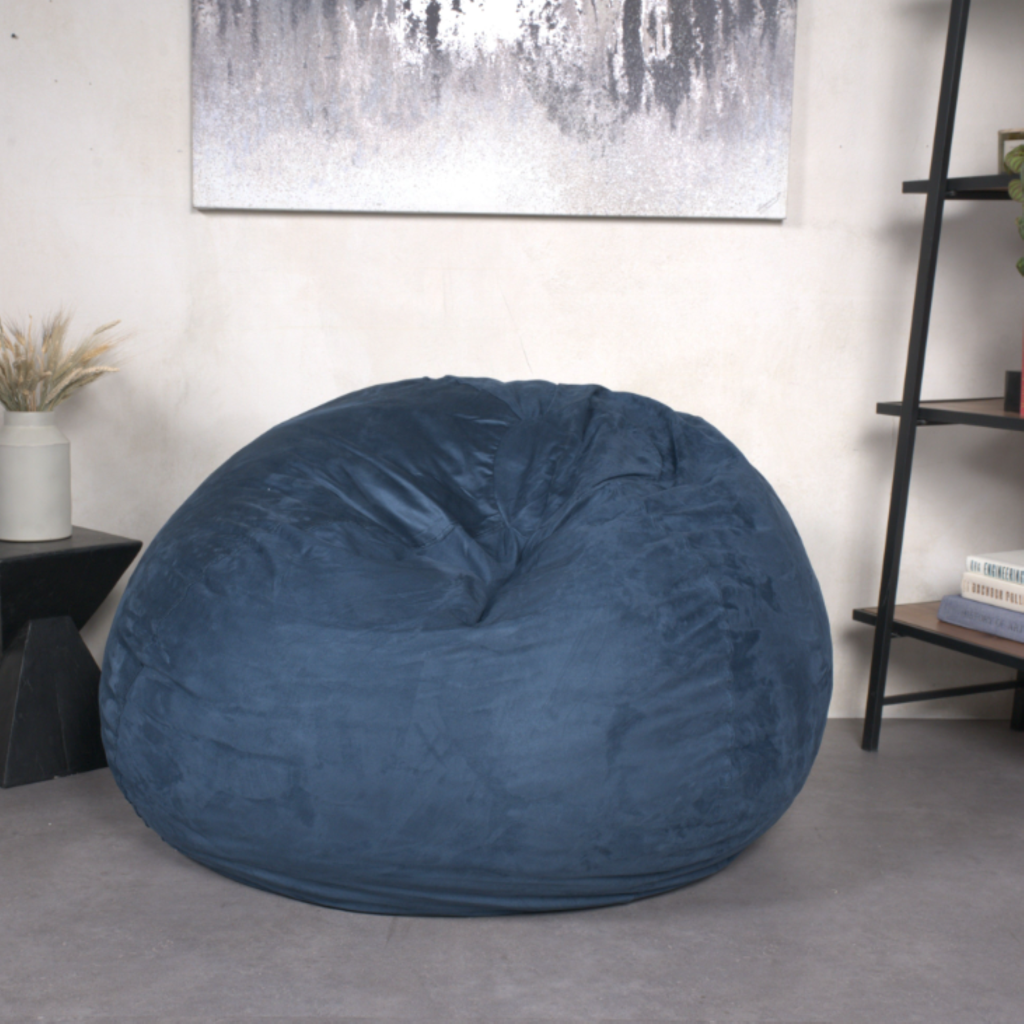 Comfortable High-Density Shredded Foam Bean Bag Chair with Removable Microsuede Cover, Midnight Blue - Grand Goldman Shop