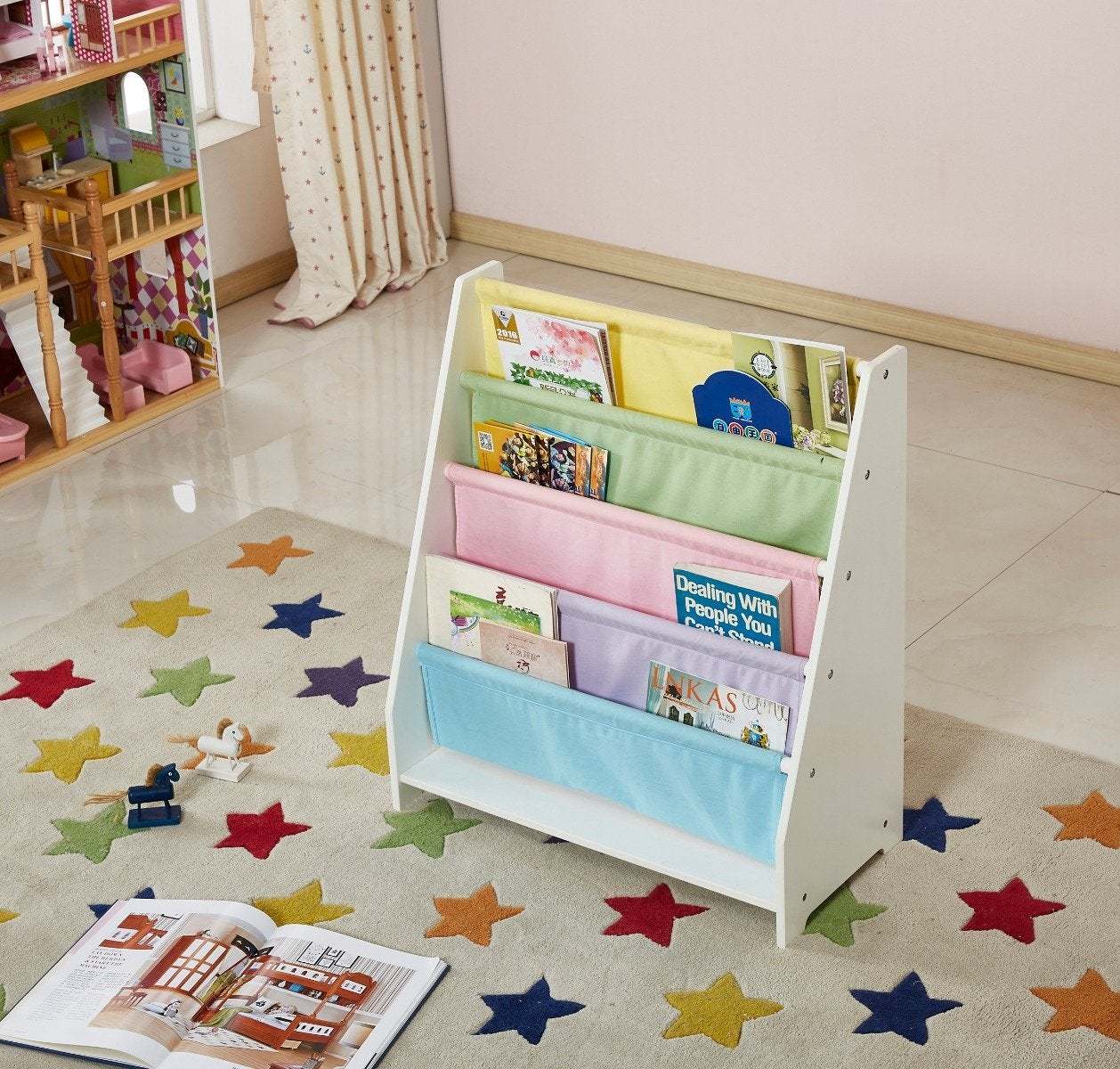 Kids Funnel Charlie White Kids Wooden Canvas Sling Magazine Bookcase - Grand Goldman