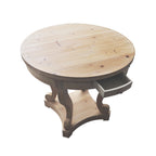 Farmhouse Style Round Dining Table with Curved Legs in Natural Wood Grain, Small Size, Distressed Finish - Grand Goldman Shop
