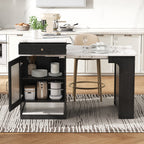 K&K 59.5' Kitchen Island with Extendable Dining Table, Kitchen Storage Table with Double-sided Storage, Kitchen Island with 2 Drawers, Power Outlet, Side Open Shelves, for Kitchen, Dining Room, Black - Grand Goldman Shop