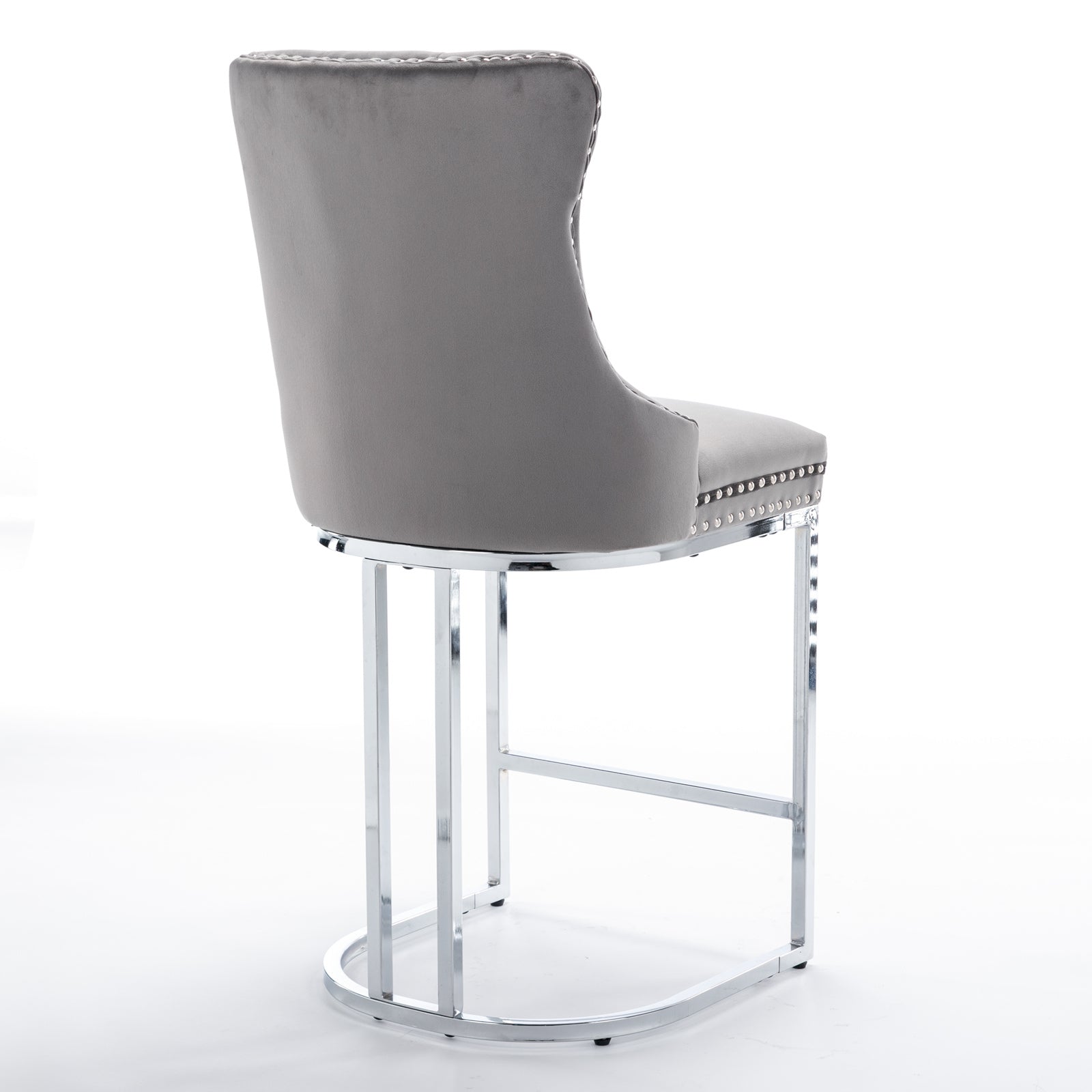 26' Counter Height Bar Stools Set of 2, Modern Velvet Barstools with Button Back&Rivet Trim Upholstered Kitchen Island Chairs with Sturdy Chromed Metal Base Legs Farmhouse Bar Stools, (Gray,2 Pack) - Grand Goldman Shop