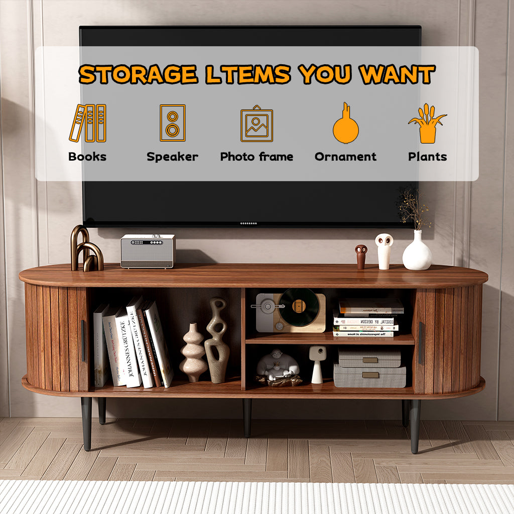 TV Stand, 55' Modern TV Console Table with Storage Compartment and Sliding Door, Gaming Entertainment Center with Cabinet for Living Room, Bedroom, Office (Walnut) - Grand Goldman Shop
