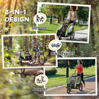 Aosom 3-in-1 Walk/Jog/Ride Child Baby Bike Trailer for Kids 2 Seater, High-Visibility Bike Stroller for Toddler Wagon, Weathe