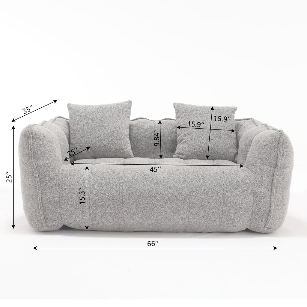 Cozy Beanbag Chair with High Resilience Foam Core for Two - Grey Chenille, 66x35x25 inches - Grand Goldman Shop