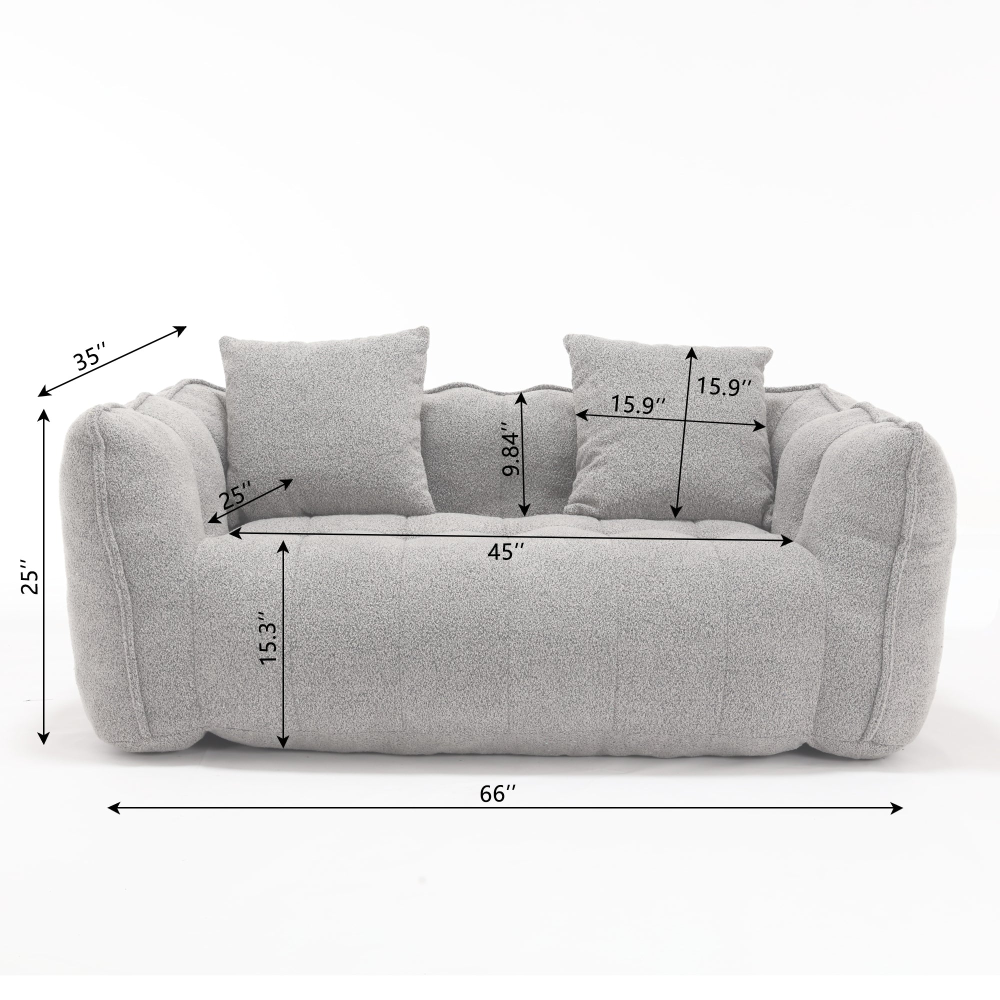 Cozy Beanbag Chair with High Resilience Foam Core for Two - Grey Chenille, 66x35x25 inches - Grand Goldman Shop