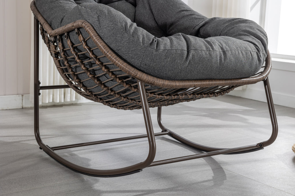 Outdoor Rattan Rocking Chair,Padded Cushion Rocker Recliner Chair Outdoor for Front Porch, Living Room, Patio, Garden, Grey - Grand Goldman Shop