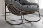 Outdoor Rattan Rocking Chair,Padded Cushion Rocker Recliner Chair Outdoor for Front Porch, Living Room, Patio, Garden, Grey - Grand Goldman Shop