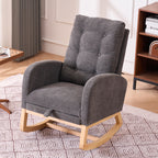LY-5104 Gray Accent Rocking Chair with Footrest High Back Rubber Wood Rocking Legs - Grand Goldman Shop