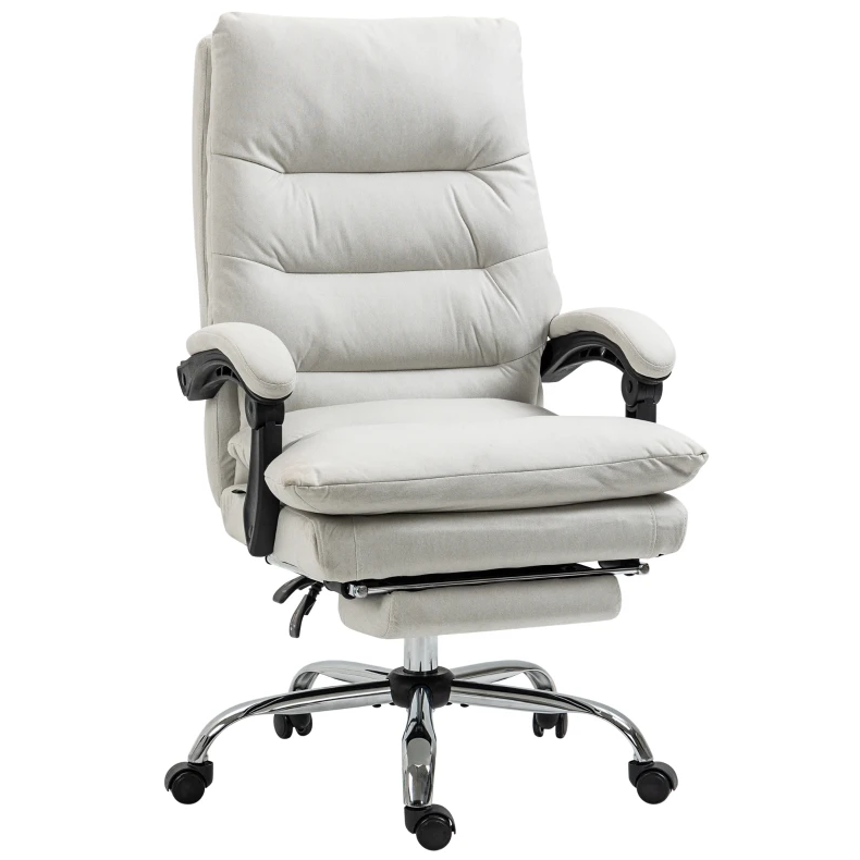 Microfibre Massage Office Chair, Heated Reclining Chair with Footrest,  Cream White - Grand Goldman