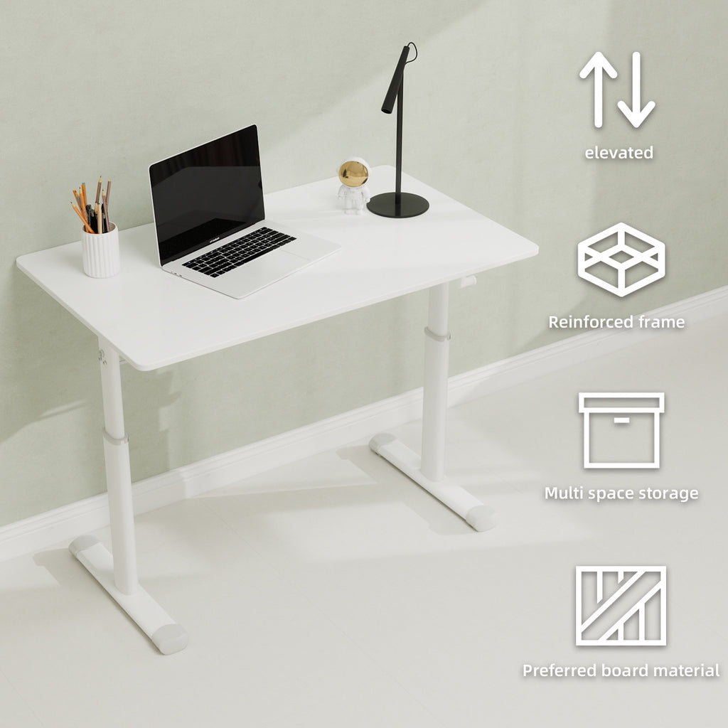 Adjustable Study Desk for Kids and Adults, Height-Adjustable Home Office Desk, White Frame with White Wood Tabletop, 60cm x 1