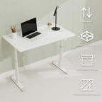 Adjustable Study Desk for Kids and Adults, Height-Adjustable Home Office Desk, White Frame with White Wood Tabletop, 60cm x 1