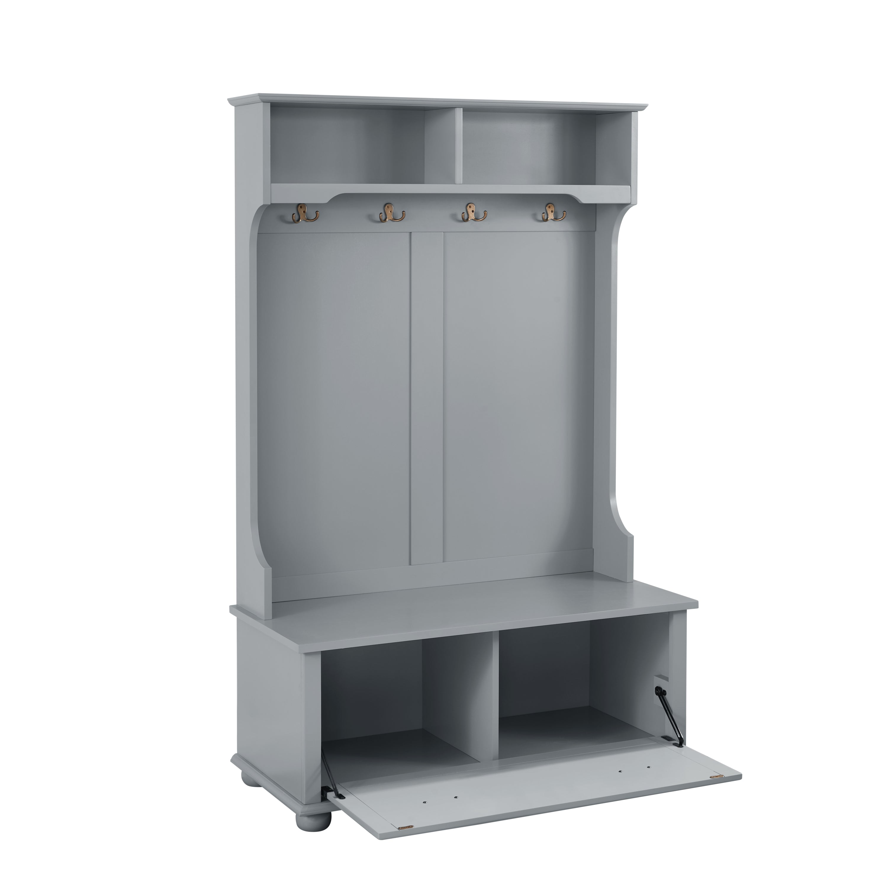 Modern Classic Hall Tree with Shoe Rack Bench and Coat Hooks for Hanging Storage, Entryway Bench with Open Shelves and Shoe Cabinets 40.16'W*18.58'D*64.17'H GRAY - Grand Goldman Shop