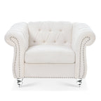 Modern Teddy Velvet 1 Seater Sofa for Living Room, White, Acrylic Legs, 38.98'W x 32.09'D x 28.35'H - Grand Goldman Shop