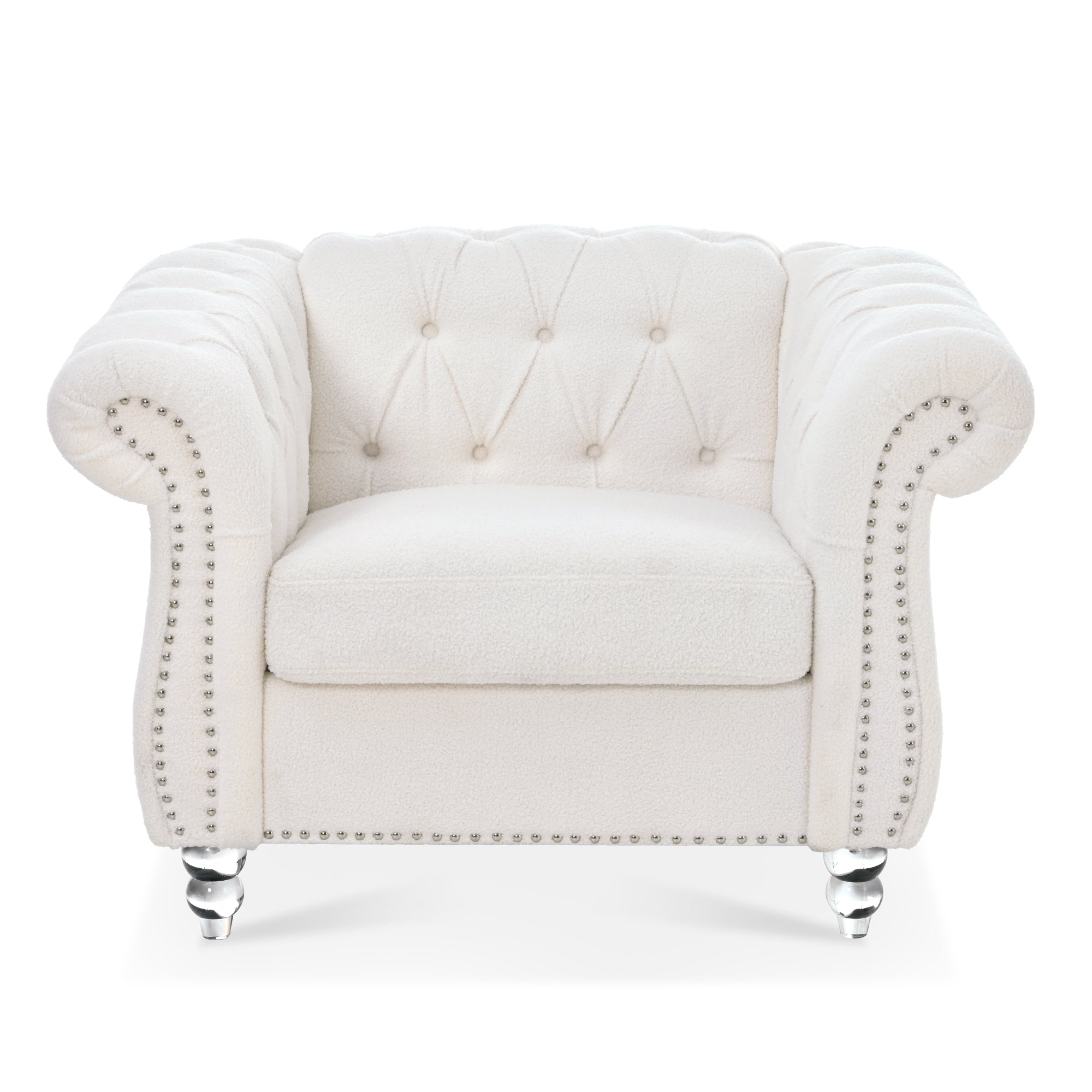 Modern Teddy Velvet 1 Seater Sofa for Living Room, White, Acrylic Legs, 38.98'W x 32.09'D x 28.35'H - Grand Goldman Shop