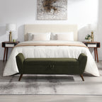 Modern Storage Bench with Mid-Century Wood Legs, 60'' Olive Green Teddy Fabric Upholstered Bench with Storage for Living Room & Bedroom - Grand Goldman Shop