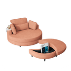 A 51-inch orange corduroy sofa with two throw pillows, a waist pillow and an extra tray is comfortable for a small apartment bedroom - Grand Goldman Shop