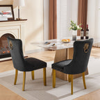 Mid-Century Modern Chairs with Lion Head Pull Ring,High-end Tufted Solid Wood Contemporary Velvet Upholstered Dining Chair with Golden Wooden Legs Nailhead Trim 2-Pcs Set,Black,SW1201BK - Grand Goldman Shop