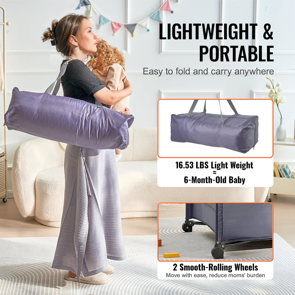 Baby Playpen Quick-Folding Portable Baby Toddler Fence Play Yard & Wheels | Premium Home Decor - Grand Goldman